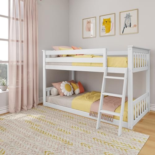 Max and Lily Low Bunk Bed, Single Wood Bed Frame For Kids, White