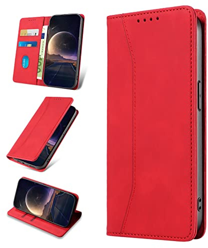 KANVOOS Handyhülle für iPhone 15 Pro Hülle, Premium PU Leder Flip Klappbar Stoßfeste Schutzhülle [Kartenfächern], Wallet Case Hülle für iPhone 15 Pro (Rot)