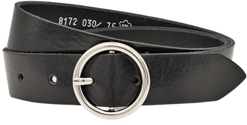AnnaMatoni Gürtel Damen Ledergürtel Runde Schließe Made in Germany 3cm breit hochwertiges Echt Leder Damen Gürtel Leder Gürte Braun Schwarz (Schwarz 790, TW80 - Gesamtlänge 95cm)