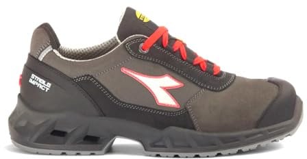 DIADORA Scarpa da Lavoro Antinfortunistica Modello Shark Stab Imp Leat Low S3 SRC ESD Colore: Nero/Rosso Fluo Taglia 43 EU