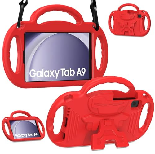 SINSO Custodia per bambini per Samsung Galaxy Tab A9 8,7 2023, Galaxy Tab A7 Lite, con tracolla, resistente e leggera, custodia paraurti a prova di bambino per Galaxy Tab A9 e Tab A7 Lite 2021, rossa