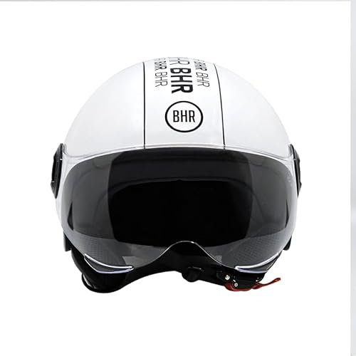 BHR Casco Demi-Jet 835 SPECIAL - Casco Scooter Omologato ECE 22.06 con Visiera a Occhiale Antigraffio - Sgancio Micrometrico e Guanciali Removibili - Cool White L