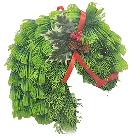 IEEDFJKK Weihnachtskranz Weihnachtstürgirlanden Pferdekopf grüne Blätter Grußanhänger Partyzubehör für Halloween Accessoires