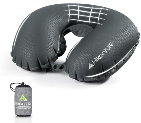 HIKENTURE Nackenkissen Flugzeug Aufblasbar - Auflasbares Reiskissen Flugzeug Nackenhörnchen Erwachsene, Inflatable Travel Neck Pillow Airplane, Ultraleichtes Reise Kissen Flugzeug Zug (Grau)