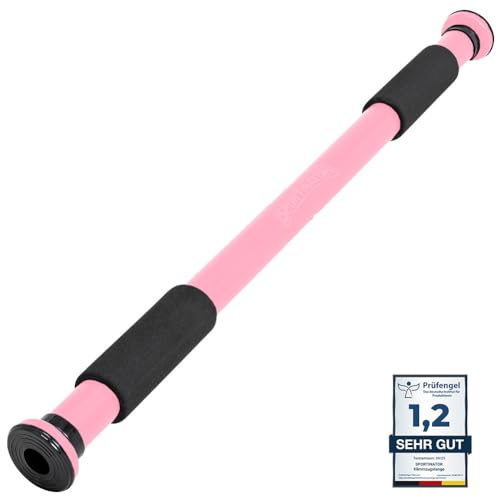 SPORTINATOR® Door Frame Pull Up Bar for Home Gym. Length 60-102 cm, Compact, Safe & Fast No Drilling, Maximum Load 150 kg (Pink)