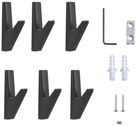 MKKMYII 6PCS Schwarzer Garderobenhaken aus Zinklegierung - Belastbar bis zu 20 kg - Für Küchen, Bäder, Foyers und Flure