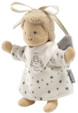 Sterntaler Spielpuppe zum Aufhängen, Schutzengel mit Halstuch, Motivdruck Sternzeichen Krebs, Geschenk Idee für Jungen und Mädchen