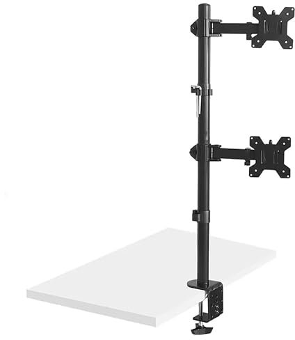 Maclean MC-967 Vertikale Doppelmonitorhalterung für 13-27 Zoll OLED QLED LCD und LED Monitore bis 9kg, Monitorarm Tischhalterung, Schwenkbar, Neigbar, Drehbar VESA 75x75 100x100