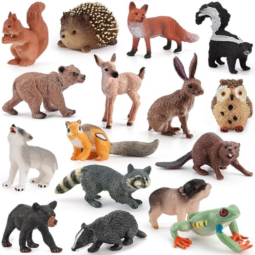 Celestia 16 Stück Waldtiere Figuren Spielzeug, Tiere Set, Waldtiere Geburtstag Deko, für Wald-Themen-Kuchenaufsätze, Kuchen Topper Cupcake Toppers, Mini Figuren Wald Tiere Figuren Miniatur