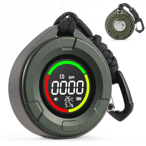 Detector de monóxido de Carbono portátil GasDoc DS-100, Detector de CO 3-en-1 para Viaje & Camping, medidor de CO Recargable con Alerta Audible & Visual, Alarma para hogar & Coche - Bosque Oscuro