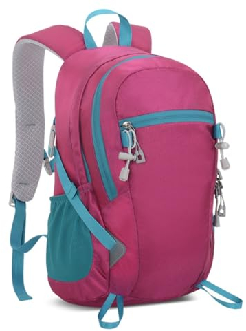 Ruarby Damen-Reiserucksack, Wanderrucksack, Radrucksack, lässiger Tagesrucksack, große Kapazität, Nylon-Rucksack für Outdoor, hot pink