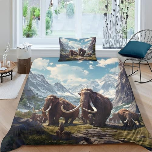 NAHCBIOT Mammoth Bettwäsche Set Bettbezug Set Atmungsaktive Mikrofaser Ice Age Bettwäsche Für Schlafzimmer, Weiche Bequemer Single(135x200cm)