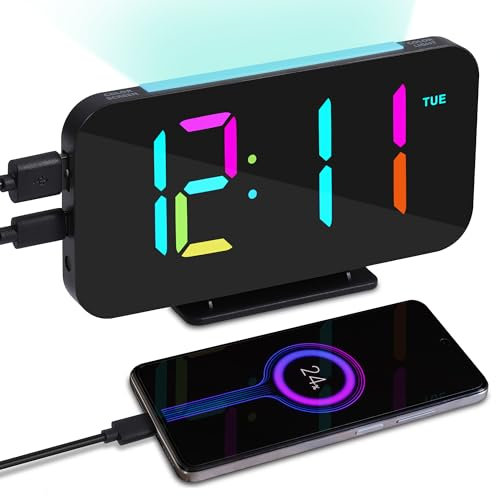 Kssvzz LED Wecker Digital mit 8 Farben RGB Nachtlicht, Wecker Laut für Tiefschläfer, Digital Uhr mit Licht, USB Betrieben, 3 Stufen Lautstärke, Schlummermodus, 12/24H