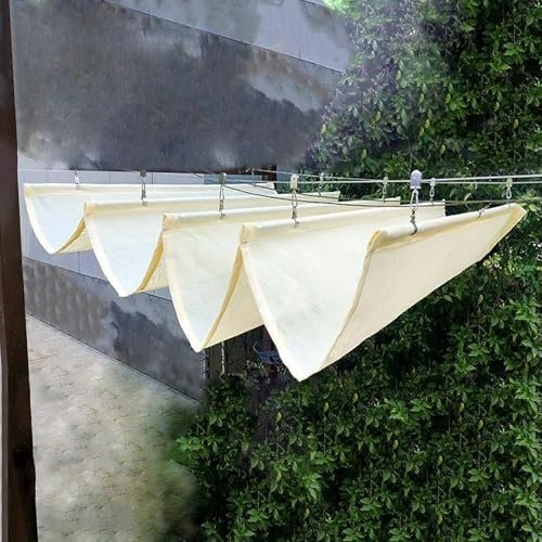 Geovne Voile d'Ombrage à Vagues Blanches,Voile d'Auvent d'Ombrage à 75%,Rétractable Kit de Couverture d'Ombre,Toile d'Ombrage Anti-UV,pour Pergola Jardin Balcon,Personnalisable (0.9x4m/3x13ft)