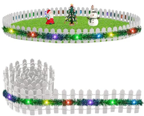 Wichtelhaus Zubehör, Weihnachten Miniatur Zaun Holzzaun, Wichtel Zubehör mit Puppenhaus LED Lichterkette, Wichtel Haus DIY Dekoration,Miniatur Wichtel Zubehör,Micro Landschaft Zubehör Fairy Garden (A)