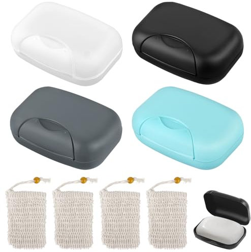 4 Stück Seifendose Reise Wasserdicht, 11,5x7,5x4cm Seifendose Reise, Seifenbox mit Seifensack, Seifenschale für Fester Seifen für Zuhause, Auf Reisen