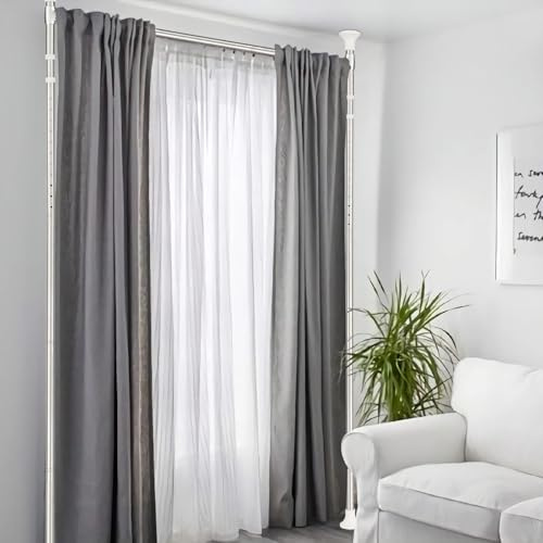 Starbover Raumteiler Gardinenstange Ohne Bohren, Paraventgestell Trennwand Verstellbar 178 x 317cm, Robuster Sichtschutz Zimmerteiler Metall für Wohnzimmer & Büro, Silber