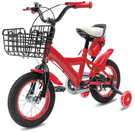 Charocean 12 Zoll Kinderfahrrad für ab 2-5 Jahre Jungen & Mädchen, Upgraded Kinder Fahrrad mit Stützrädern, Fahrrad für Kinder, HöHenverstellbar Kinderfahrräder für Schulung Outdoor Reiten (Rot)