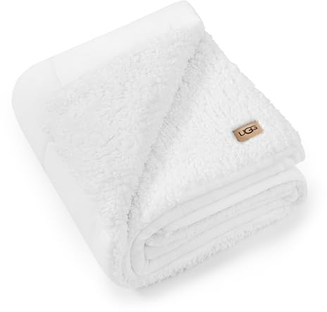 UGG 35989 Nita Warm Soft Reversible Cute Throw Blanket Fleece Thick Aesthetic Preppy Fluffy Cozy Minky Couture Down Alternative Fill Machine Washable Throw for Couch and Bed, 50 x 70-Inch, Snow