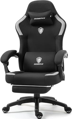 Dowinx Fabric Gaming Chair with Pocket Spring Cushion,Breathable Computer Chair with Massage Lumbar Support and Footrest,High Back Game Office Chair for Adult,Black