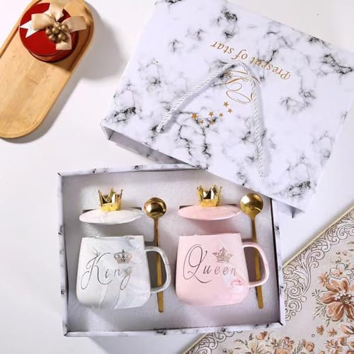 Habwah Tasses Mr et Mrs en céramique pour couple, fiançailles, mariée et marié, 414 ml (King & Queen)
