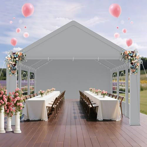 LZQ Tonnelle 4 x 6 m avec bâche de toit en polyéthylène 170 g/m² et parois latérales avec fenêtre, tente de jardin, tente de réception, 4 x 6 m en acier galvanisé, protection UV, comme pergola ou