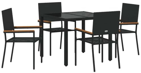 vidaXL Garden Dining Set 5 pcs Black 90 x 90 x 75 cm Poly Rattan, Garden and Terrace, Modern Outdoor Dining Set, Contemporary Patio Table and Chairs, Wicker Lounge Furniture, Alfresco Collection
