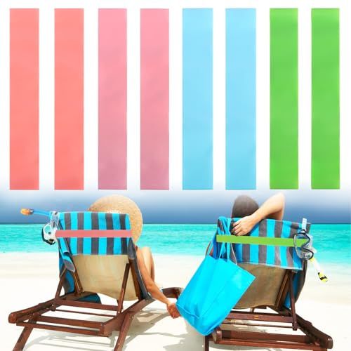 Wsetyy 8Pcs Beach Towel Bands for Sun Loungers, Sunbed Towel Bands for Beach Chair Cruise, Elastic Towel Holder Strapes Clips 2*(Orange+Pale Pink+Pale Blue+Green, 0.4mm Thick)