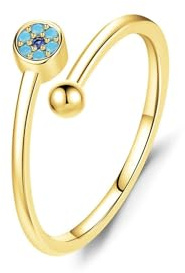 Gualiy Gold 585 14 Karat Ringe, Gelbgold Hochzeitsringe Partnerringe mit Rund Form Türkis Damenring Größe 49