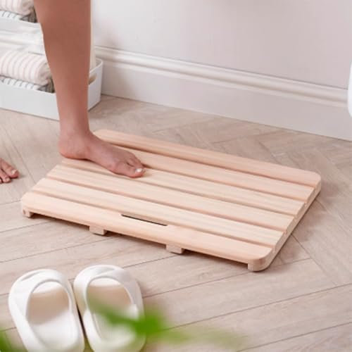 Jidanmian Badematte aus Holz, Hinoki-Holz, rutschfeste Hinoki-Zypresse, Griffdesign, Holz-Duschmatte, luxuriöse Spa-Badewannenmatte für Badezimmer, Badewanne, Spa, Sauna, Garten(70x70cm)