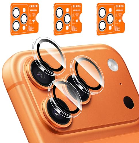 QHOHQ 3 Pièces Protection Camera pour iPhone 17 Pro Max/17 Pro/16 Pro Max/16 Pro/15 Pro Max/15 Pro, Top 9H+ Verre Trempé, [15 Pieds Qualité Militaire], Anti-Rayures, Auto-Install 1s - Transparent