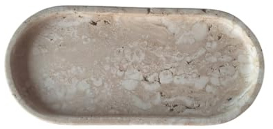 Kalu Creations Little OVO ovales Tablett aus natürlichem Travertin 24,5 x 12 x 2 cm | Eleganter Stauraum, Ablagefach, Tablett für Bad, Küche und Schlafzimmer | Handgefertigtes Design Made in Italy