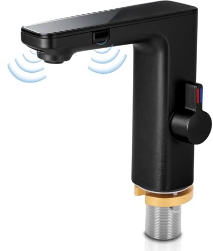 Gugxiom Rubinetto per bagno senza contatto, rubinetto automatico con sensore, display digitale, miscelatore acqua calda e fredda, nucleo in ceramica, rubinetto per bagni, cucine, servizi igienici