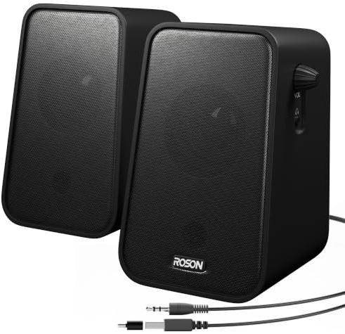 ROSON Computer Speaker, Compact Size Speaker with Headphone Jack, Enhanced Bass and Volume Control, Stereo 2.0 USB Powered 3.5mm Aux Multimedia Speakers for Laptop/Desktop/Tablets/Phone