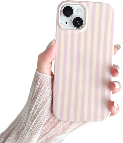 SmoBea Kompatibel mit iPhone 15 Hülle, Süßes Striped Handyhülle, Weiches TPU, Schlanke, Stoßfeste Telefonabdeckung für Frauen und Mädchen, Schön und Stilvoll, Rosa und gelb