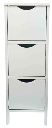 PREMZO Slim 3 Drawers MDF Wooden Cabinet Freestanding Bathroom Floor Storage Unit Rack Organiser Cupboard Space Saving Compact Holder Ideal For Living Room and Hallway (White)