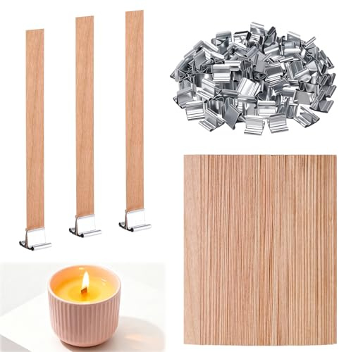 80 Stück Holzdochte für Kerzen mit 80 Stück Eisenständer, 13 * 130 mm Kerzendocht Holz für DIY Kerzenherstellung Handwerk