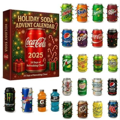 Drawelry Adventskalender 2025 für Männer Frauen mit Acryl Whisky Cocktail Flasche Anhänger Ornament Blindbox 24 Tage Weihnachten Countdown Advent Calendar Dekoration Geschenke (Sodawasser)