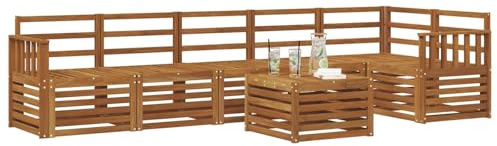 vidaXL Ecksofa Set 7 pcs Natur Massivholz Akazie, Moderne Garten-Sofagarnituren, robuste Loungemöbel, Akazienmodule für entspanntes Chillen im Freien