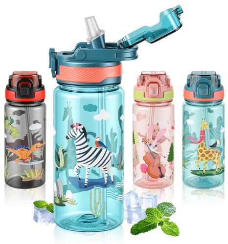 SEASEVEN 600ml Sports Water Bottle with Straw,Drinks Bottle(Cyan) | Plastic Drinks Bottle,Waterbottle Leak Proof-Bpa-Free for School,Outdoor