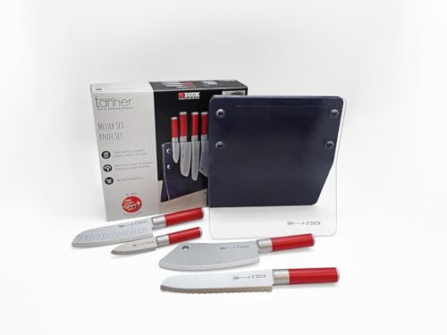 TANNER - Der kleine Kaufmann DEKO - F. Dick Messer Set mit 4 Holzmessern inkl. Messerblock (Abmessung 18,5 x 9 x 28,5 cm, Material FSC-zertifiziertes Holz) 0507.3