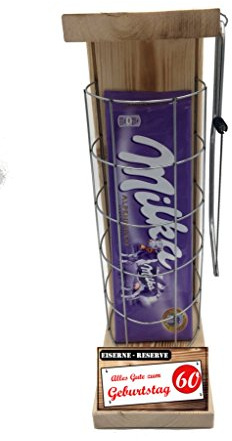 Geburtstag Geschenk Milka Alpenmilch Geschenk 60 Geburtstag Eiserne Reserve Gitter incl. Säge Geschenke Set zum 60. Geburtstag Text rot: Alles Gute zum 60. Geburtstag