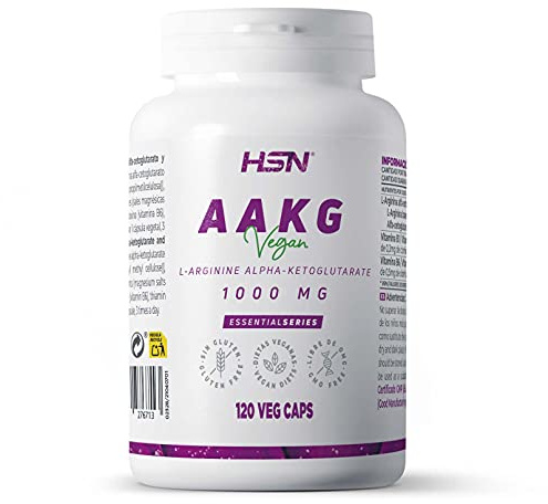 HSN AAKG Arginina Alfa-Cetoglutarato 1000mg | Precursor de Óxido Nítrico Pre-Entreno | 120 Cápsulas Veganas | Energía y Rendimiento Deportivo | Con Vitamina B1 y B6 | Sin Gluten y Vegano