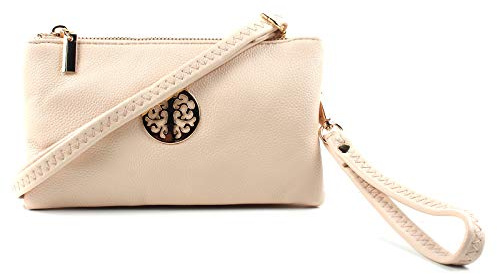 AOSSTA Womens Small Crossbody Bag for Girls Crossbody Phone Bags Mini Shoulder Handbag With Wristlet Adjustable Strap (Beige)