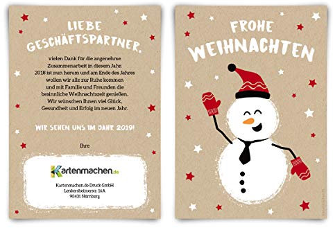 100 x Geschäftliche Weihnachtskarten Grußkarten individuell Weihnachten - Fröhlicher Schneemann