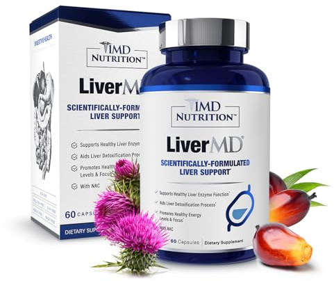 1MD Nutrition LiverMD - Liver Support Supplement | Siliphos Milk Thistle Extract & NAC - Supports Healthy Energy, Immunity & Overall Health - Liver Cleanse & Support | 60 Capsules