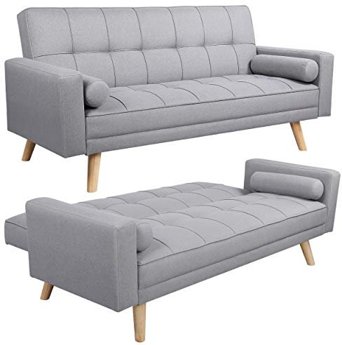 Yaheetech Modern Fabric Sofa Bed 3 Seater Click Clack Sofa Settee Recliner Couch with Wooden Legs for Living Room/Guest Room/Office,Grey
