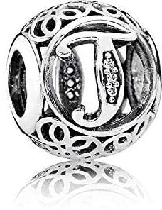 100% Geniune Sterling Silver Vintage A to Z Clear Cubic Zirconia (CZ) Alphabet Letter Charm Beads Fit Charm Bracelets, Bangles & Necklaces (T)