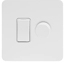 Soho Lighting Flat Plate White Metal dimmer and Rocker Switch Combo Blk Ins Screwless (2 Way Switch & Trailing Dimmer)