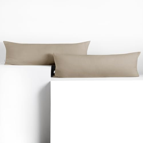 DecoKing 2 Kissenbezüge 40x145 cm Jersey 100% gekämmte Baumwolle Reißverschluss Cappuccino Amber
